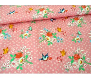 Baumwolle Märchen - Vogel Röschen - rosa